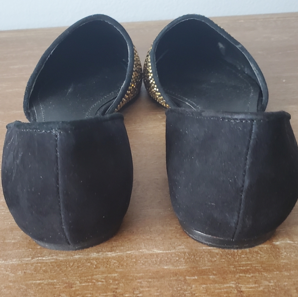 Steve Madden Vamp-G Women's 8 d'Orsay Flats Shoes Black Suede Gold Rhinestones - Picture 3 of 11